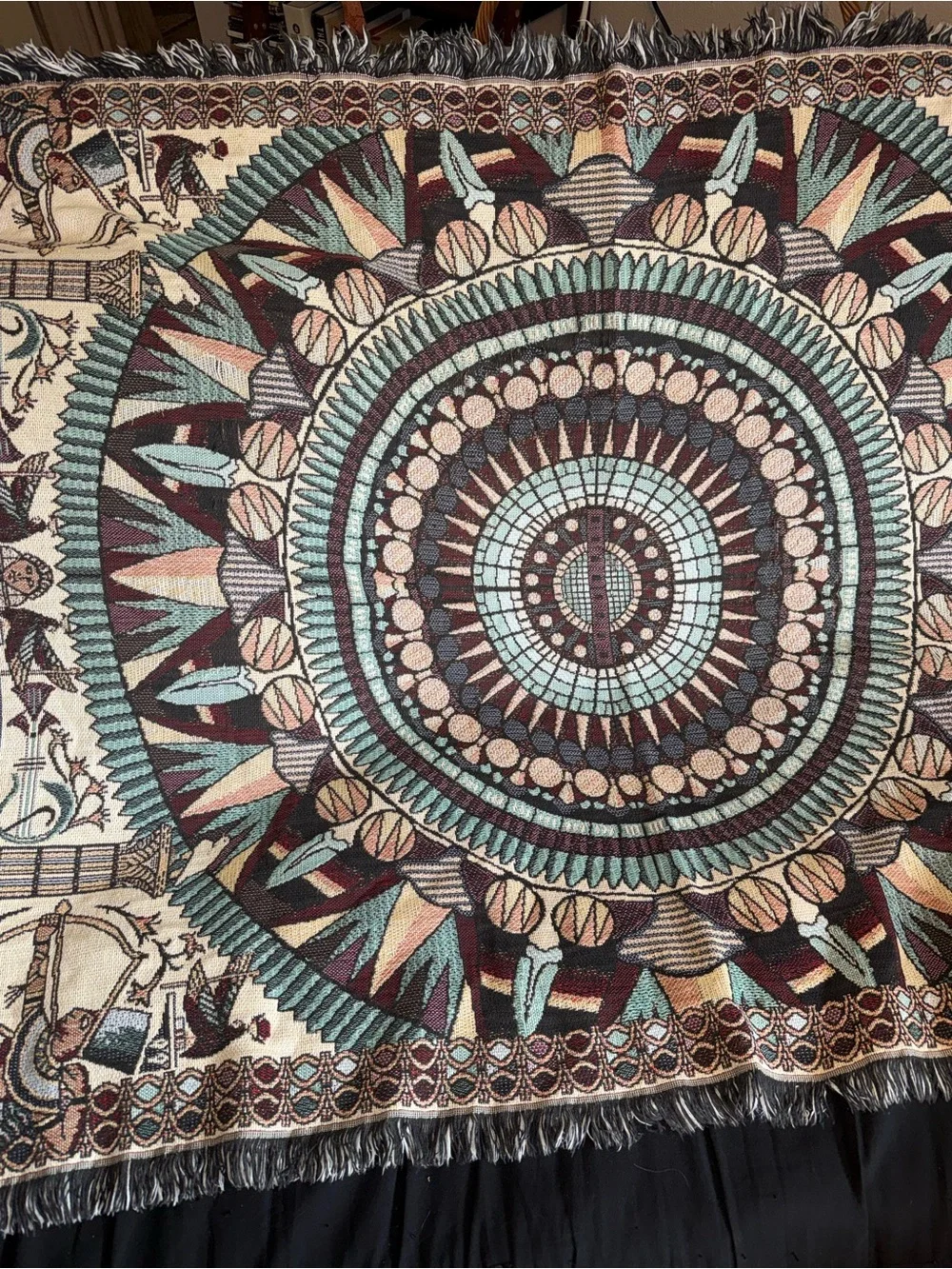 Egyptian theme Turquoise Brown lap Tapestry - crown crafts woven blanket